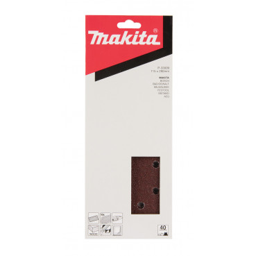 Feuille rectangulaire abrasive 115x280mm - 5 + 5 + 2 + 2 trous - longueur totale 280mm - largeur 115mm - grain 40 - 10 pièce(s) Makita | P-33009