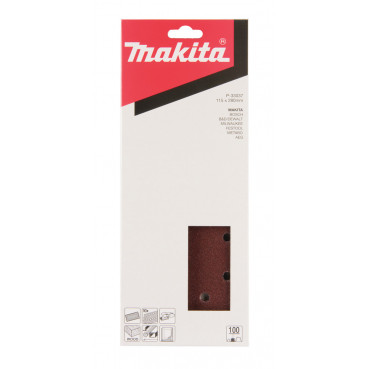 Feuille rectangulaire abrasive 115x280mm - 5 + 5 + 2 + 2 trous - longueur totale 280mm - largeur 115mm - grain 100 - 10 pièce(s) Makita | P-33037