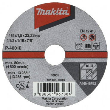 Disque à tronçonner 115 x 1,5 x 22,23mm par 10 - diamètre 115mm - grain A46N - 41 Makita | P-40010-10