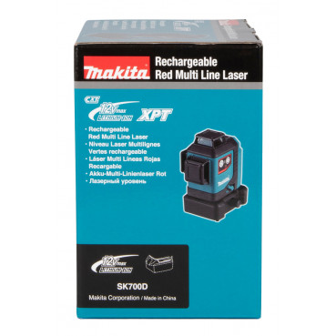 Niveau laser autonivelant Makita 10,8 et 12 Volts CXT - faisceau rouge - 3 lignes laser complètes à 360 degrés - 4 lignes verticales + 4 lignes horizontales - portée de 25m à 70m - IP54 | SK700D