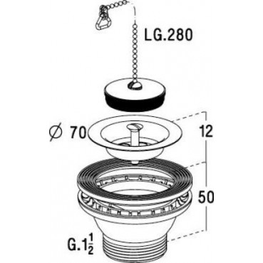 Bonde et vidage plastique pour évier inox 1 bac diamètre Ø 70mm Nicoll | 0204014