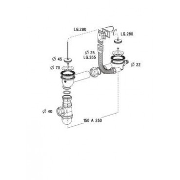 Vidage complet plastique pour évier inox 2 bacs diamètre Ø 74mm x 40mm Nicoll | 0204311