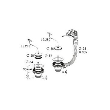 Bonde et vidage plastique pour évier grès & synthèse 2 bacs diamètre Ø 84mm Nicoll | 0204602