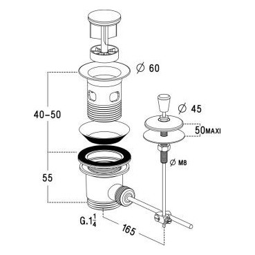 Bonde de lavabo laiton automatique diamètre Ø 60mm Nicoll | 0501032