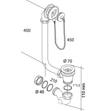 Vidage baignoire bouchon-chainette et câble laiton diamètre Ø 40mm Nicoll | 0505040