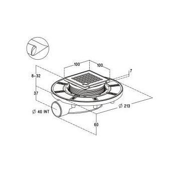 Siphon pour sols carrelés faible hauteur avec grille et cadre inox 304 sortie horizontale diamètre Ø 40mm - largeur 213mm - longueur 213mm Nicoll | SFH10INC