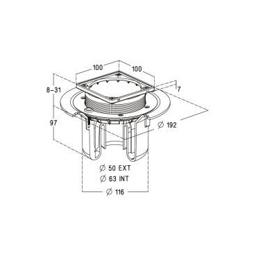 Siphon pour sols carrelés nouvelle génération avec grille et cadre inox 304 sortie verticale diamètre Ø 40mm x 50mm - largeur 100mm - longueur 100mm Nicoll | SICAX10IV