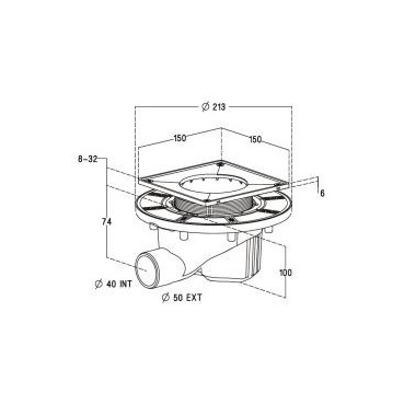 Siphon pour sols carrelés nouvelle génération avec grille et cadre inox 304 sortie horizontale diamètre Ø 40mm x 50mm - largeur 150mm - longueur 150mm Nicoll | SICAX15IH