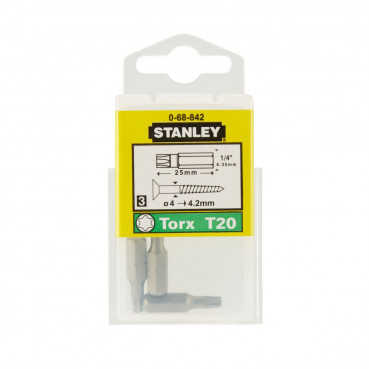 Embout de vissage Torx T20 25mm - 3 pièces Stanley | 0-68-842