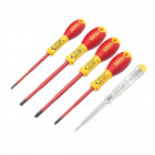 Image du produit : Jeu de 5 tournevis Stanley slim isoles 1000 Volts FATMAX électicien 3.5 x 75 - 5.5 x 150 - PH1 x100 - PH2 x 125 - testeur | XTHT0-62692