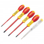 Image du produit : Jeu de 5 tournevis Stanley slim isoles 1000 Volts FATMAX électicien 3.5 x 75 - 5.5 x 150 - PZ1 x100 - PZ2 x 125 - testeur | XTHT0-62693