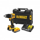 Image du produit : Perceuse visseuse Dewalt percussion compacte - XR - sans fil - 18 Volts - 1,7Ah li-ion brushless - powerstack | DCD805E2T-QW