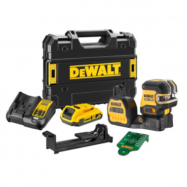 Niveau laser en croix Dewalt + 2 points - XR - sans fil - 12 Volts - 18 Volts - faisceau vert - 1 batterie 18 Volts - 2Ah | DCE822D1G18-QW