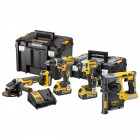 Image du produit : Kit 4 outils Dewalt - Perceuse visseuse percussion Dewalt XR 18 Volts 5Ah DCD796 + Visseuse à chocs Dewalt DCF887 + Meuleuse Dewalt 125mm DCG405 + Perforateur Dewalt SDS-Plus DCH273 Li-Ion Brushless | DCK422P3T-QW