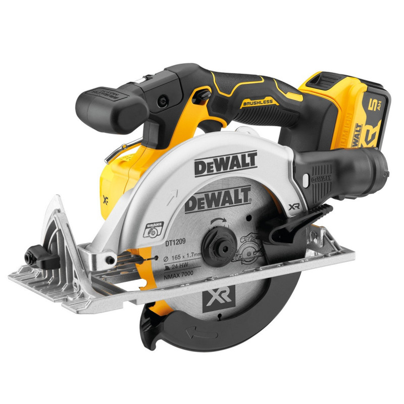 Scie circulaire Dewalt 165mm - XR - sans fil - 18 Volts - 2 batteries Dewalt 5Ah | DCS565P2-QW