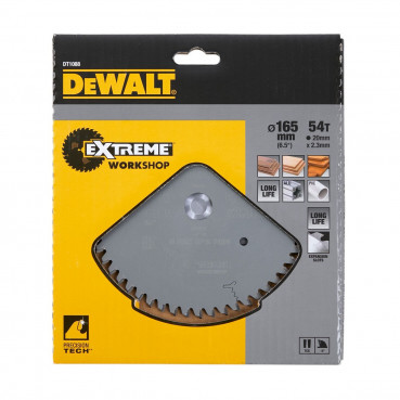 Lame Dewalt pour scie circulaire plongeante extrême workshop, 165 x 20mm - 54 dents | DT1088-QZ