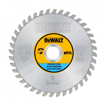 Lame Dewalt pour scie circulaire stationnaire 140 x 20,4mm - 40 dents, mtcg/inox, angle d'attaque 10 | DT1918-QZ