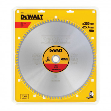 Lame Dewalt pour scie circulaire stationnaire 355 x 25,4mm - 90 dents, tcg/métal, angle d'attaque 1,5 | DT1927-QZ