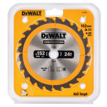 Lame Dewalt pour scie circulaire portative construction 152 x 20mm - 24 dents | DT1930-QZ