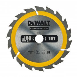 Lame Dewalt pour scie circulaire portative construction 160 x 20mm - 18 dents | DT1931-QZ