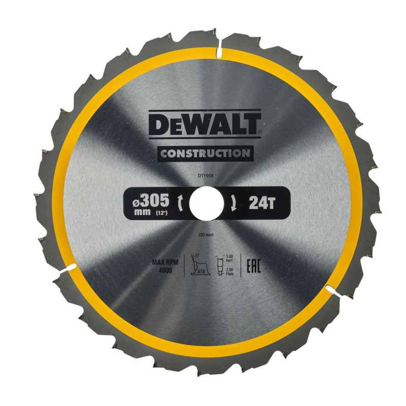 Lame Dewalt pour scie circulaire stationnaire construction 305 x 30mm - 24 dents | DT1958-QZ