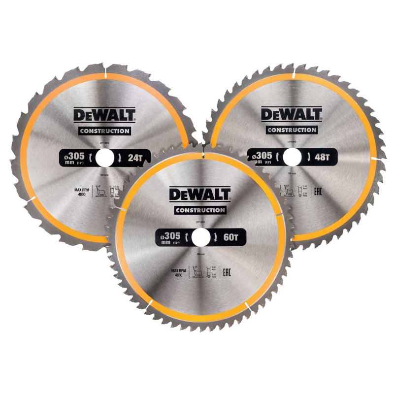 Coffret plastique de 3 lames Dewalt construction pour scie circulaire stationnaires : dT1958, dT1959, dT1960 | DT1964-QZ