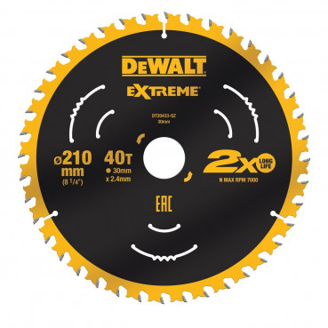 Lame Dewalt de scie à table extrême 210 x 30mm - 48 dents, atb, angle d'attaque 7 | DT20433-QZ