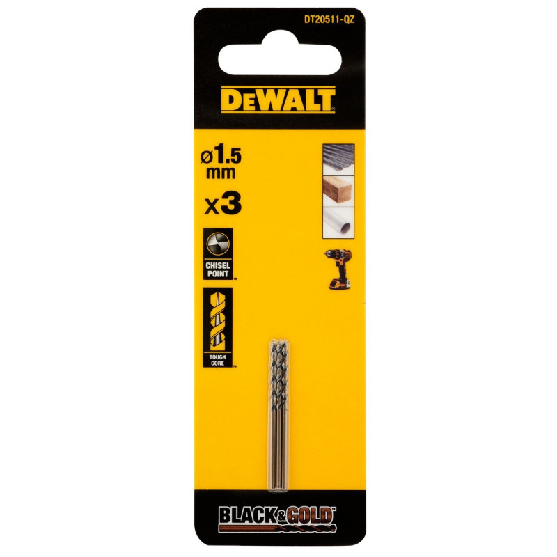 Foret black&gold HSS-G perçage plastique, bois, métal - 1.5 x 18 x 40mm Dewalt | DT20511-QZ