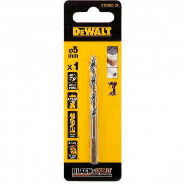 Foret black&gold HSS-G perçage plastique, bois, métal - 5 x 52 x 86mm Dewalt | DT20520-QZ