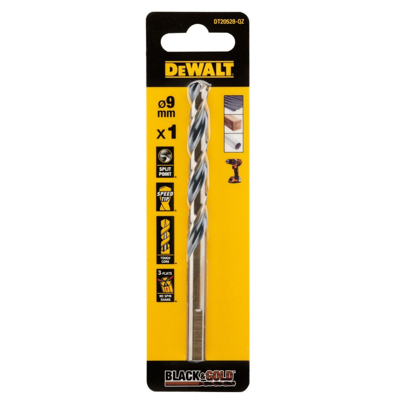 Foret black&gold HSS-G perçage plastique, bois, métal - 9 x 81 x 125mm Dewalt | DT20528-QZ