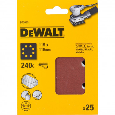 1/4 feuille abrasive, papier à poncer pour ponceuse vibrante Grain 240 - 8 trous 115 x 115mm Dewalt | DT3035-QZ