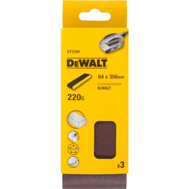 Papier à ponçer - abrasif pour ponceuse à bande compacte Grain 220 - 64 x 356mm Dewalt | DT3299-QZ