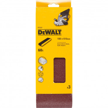 Papier à ponçer - abrasif pour ponceuse à bande - multi-usages pour bois, peinture, métal Grain 60 - 100 x 610mm Dewalt | DT3321-QZ