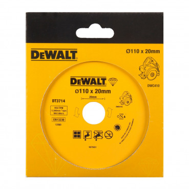 Disque diamant pour scie à carrelage portative DWc410 pour applications générales à sec ou à l'eau 110 x 20mm Dewalt | DT3714-QZ