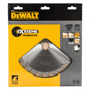 Lame Dewalt pour scie circulaire portative extrême workshop, 235 x 30mm - 28 dents | DT4036-QZ