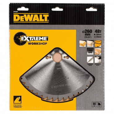 Lame Dewalt pour scie circulaire stationnaire extrême workshop 260 x 30mm - 48 dents | DT4324-QZ