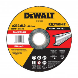 Disque à meuler le métal 230 x 22.2mm - épaisseur 6mm - moyeu déporté - diamètre 230mm Dewalt | DT43919-QZ