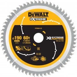 Lame Dewalt pour scie circulaire sans fil - XR - sans fil - runtime - 190 x 30mm - 60 dents | DT99564-QZ