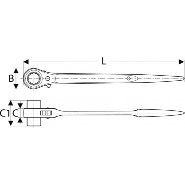 Clé d'échafaudage 17 x 19mm à cliquet réversible 32 dents "Expert by Facom" | E110961