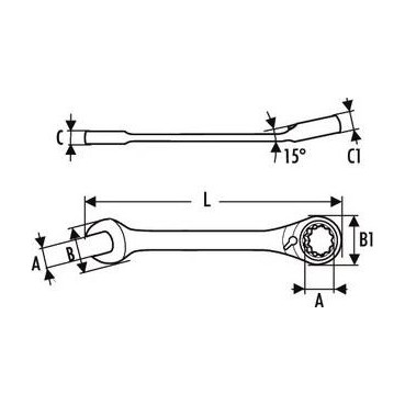 Clé plate mixte 8mm à cliquet - longueur 135mm "Expert by Facom" | E113301