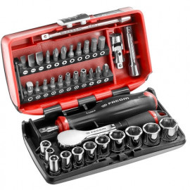 Coffret nano R360 Facom - coffret de douille avec cliquet 1/4" à manche rotatif R.360 - embouts de vissage, rallonges, accessoires et tournevis | R.181NANOPB