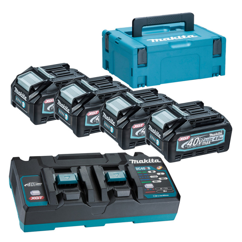 PowerPack XGT Makita, pack batteries + chargeur double DC18RD + coffret MAKPAC 40 Volts max, Lithium (Li-Ion) - batterie 4Ah - charge moyenne 45min | 191U28-6