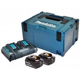 Pack Énergie Makita 18 Volts - sans fil Lithium (Li-Ion) (2 batteries + 1 chargeur Makita double) avec coffret MAKPAC - charge moyenne 36min - batterie 4Ah | 197504-2