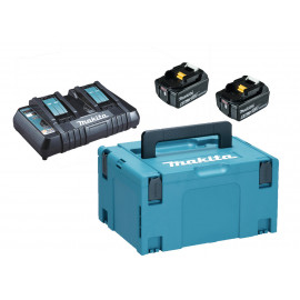 Pack Énergie Makita 18 Volts - sans fil Lithium (Li-Ion) (2 batteries + 1 chargeur Makita double) avec coffret MAKPAC - charge moyenne 55min - 2 batteries 6Ah | 198077-8