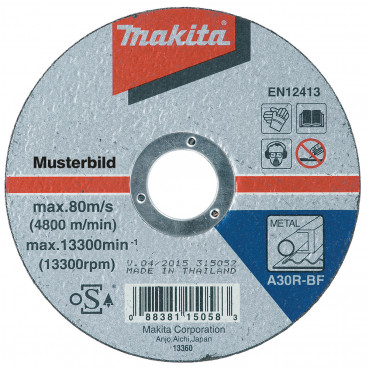 Disques à tronçonner métal pour meuleuse - diamètre 125mm - épaisseur 2,5mm - alésage 22,23mm - 1 pièce(s) - grain A30R - 41 Makita | A-85313