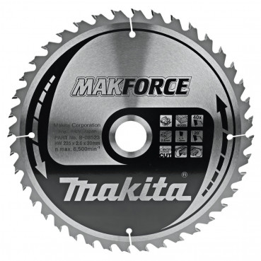 Lame scie circulaire, makforce t.c.t, 235 x 30mm 40 t - diamètre 235mm - coupe-saignée 2,6mm - 40 dents Makita | B-08523