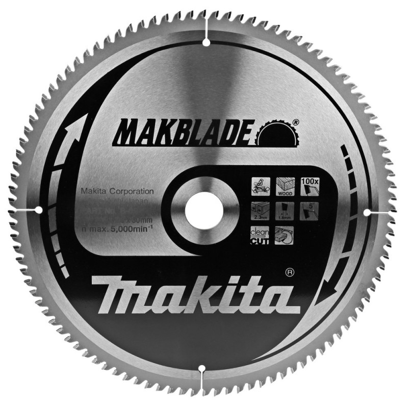 Lames carbure "Makblade" Bois, pour scie radiale et à onglet - diamètre 305mm - coupe-saignée 2,3mm - 100 dents - alésage 30mm Makita | B-09123