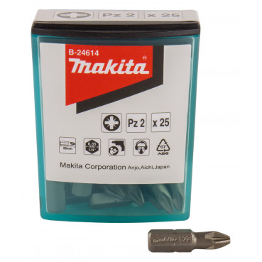 Boite 25 embouts courts PZ2 25mm - 1/4" - 25 pièce(s) Makita | B-24614