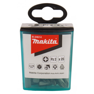 Boite 25 embouts courts PZ2 25mm - 1/4" - 25 pièce(s) Makita | B-24614