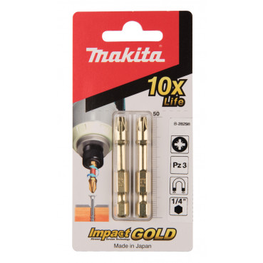 Embout de vissage Impact Gold, PZ3, 50mm par 2 - longueur totale 50mm Makita | B-28298